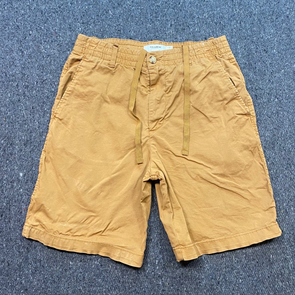Pull&Bear Chino Shorts Sz 30 Mens Tan Skater Streetwear Drawstring Elastic Waist